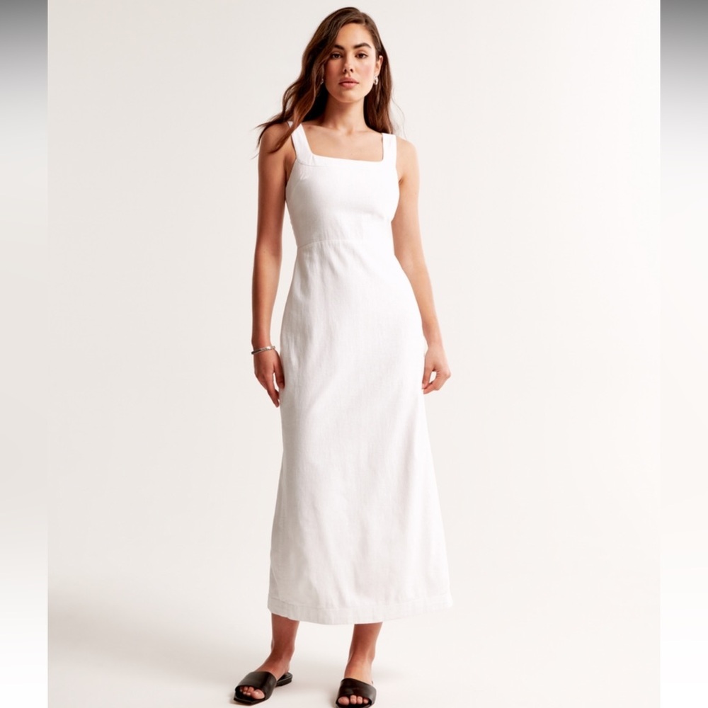 A&F - LINEN-BLEND SQUARENECK COLUMN MAXI DRESS